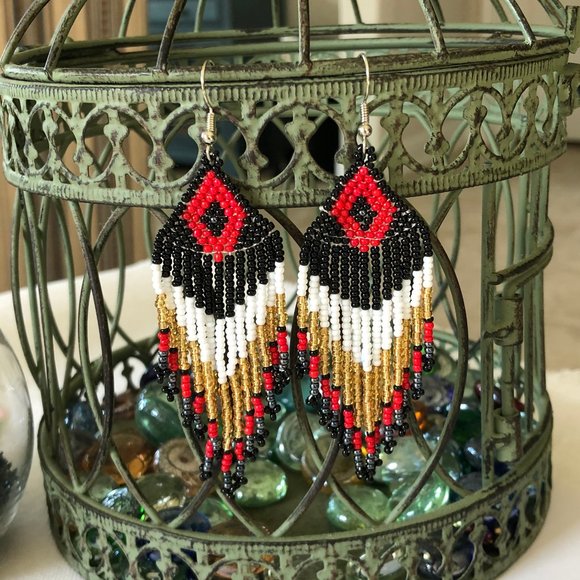 Handmade Beaded Bohemian Earrings Multicolored NEW - Picture 2 of 6